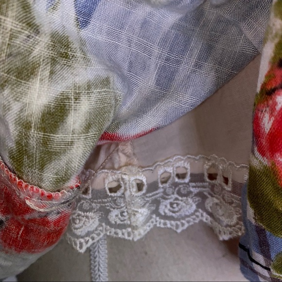 Odille Anthropologie linen blend plaid floral bird print full skirt size 0-2 XS - Picture 6 of 9